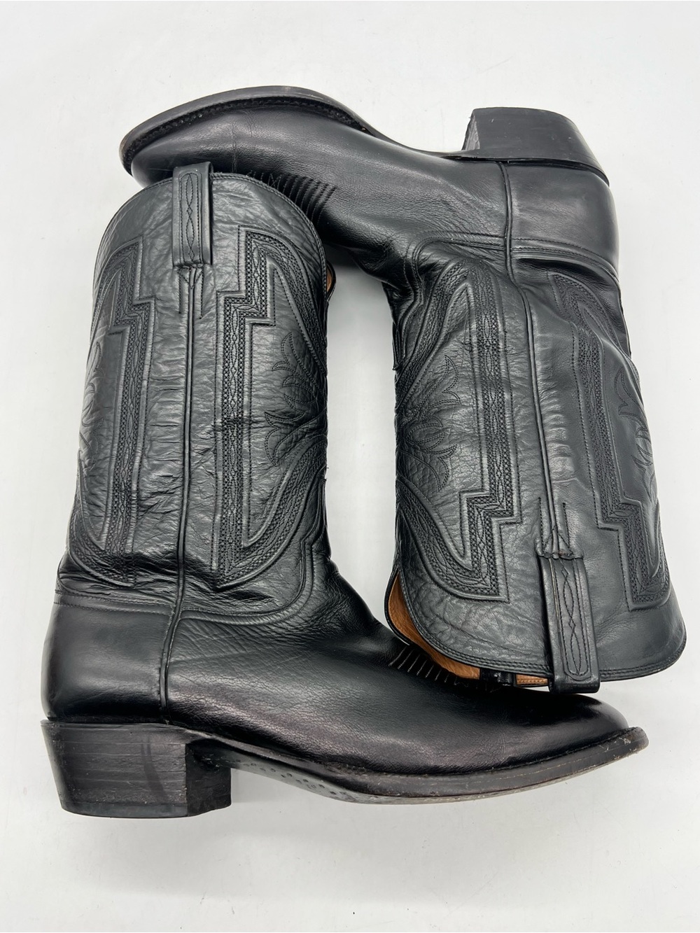 Lucchese Collins Men’s Size 10D Black Leather Embroidered Western Cowboy boots.